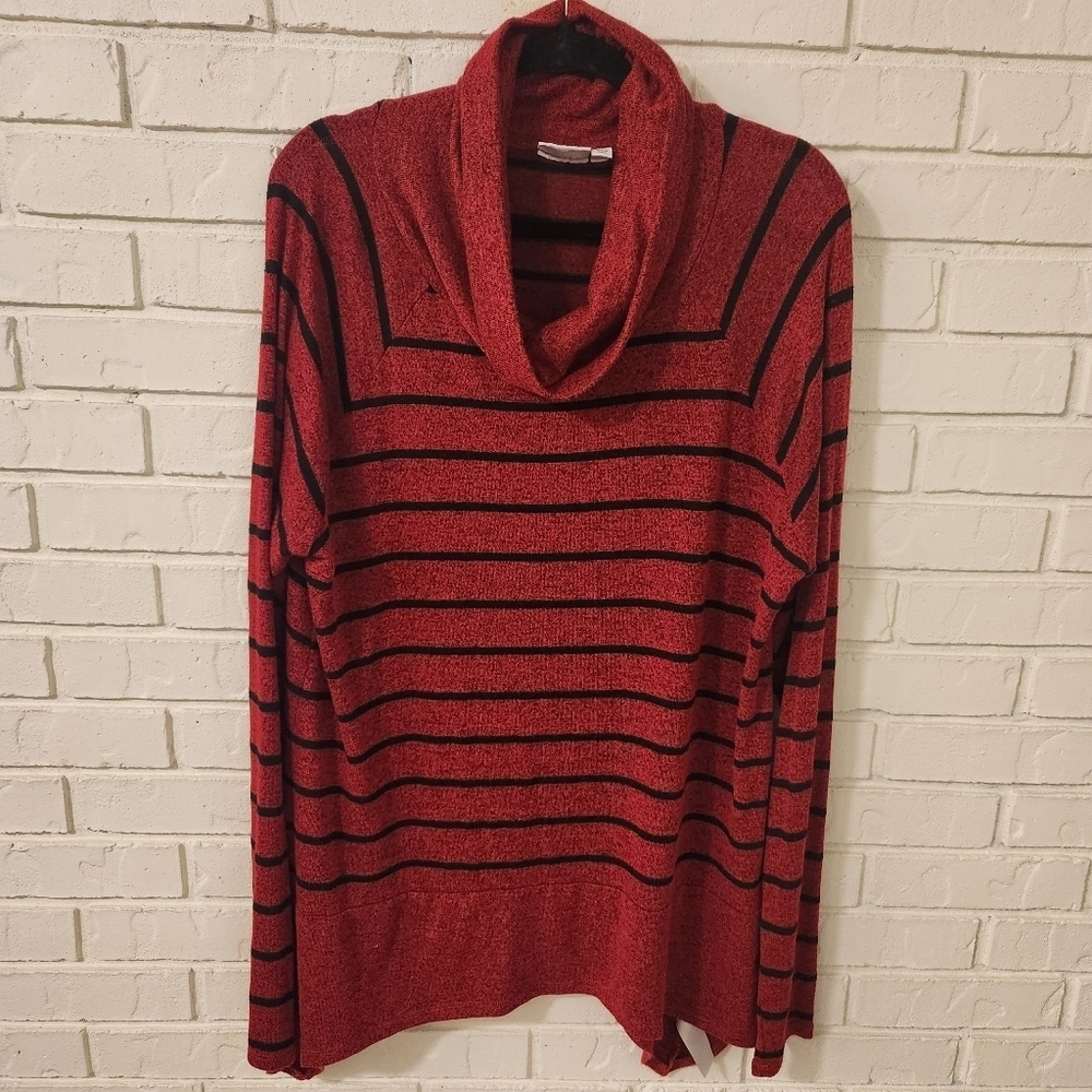 Kim Rogers Striped Red and Black Women's Sweater